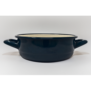 Plat en métal émaillé avec anses - Bleu foncé - Diam. 20 cm