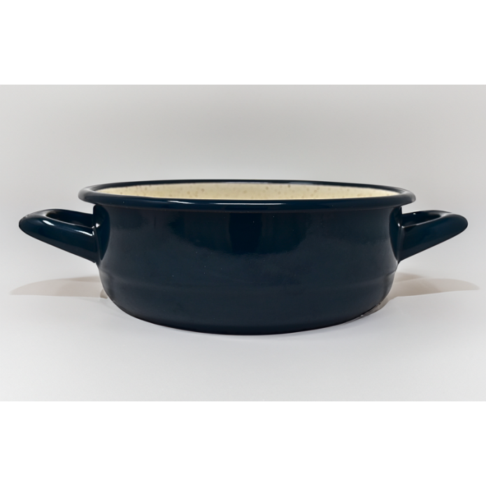 Plat en métal émaillé avec anses - Bleu foncé - Diam. 20 cm Plat en métal émaillé avec anses - Bleu foncé - Diam. 20 cm