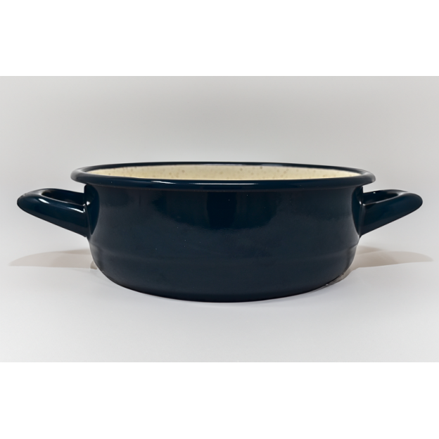 Plat en métal émaillé avec anses - Bleu foncé - Diam. 20 cm