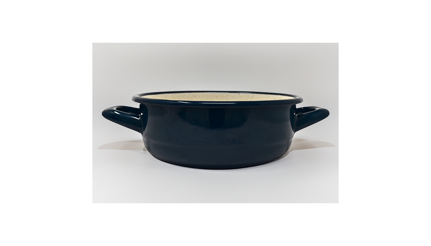 Plat en métal émaillé avec anses - Bleu foncé - Diam. 20 cm