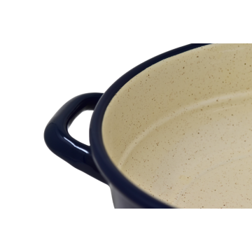 Plat en métal émaillé avec anses - Bleu foncé - Diam. 24 cm