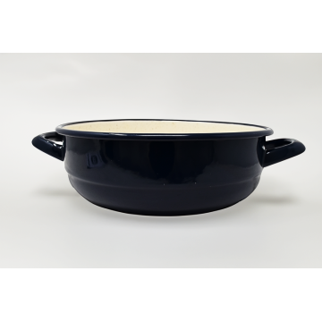 Enamelled metal dish with handles - Diam 24 cm - Dark blue