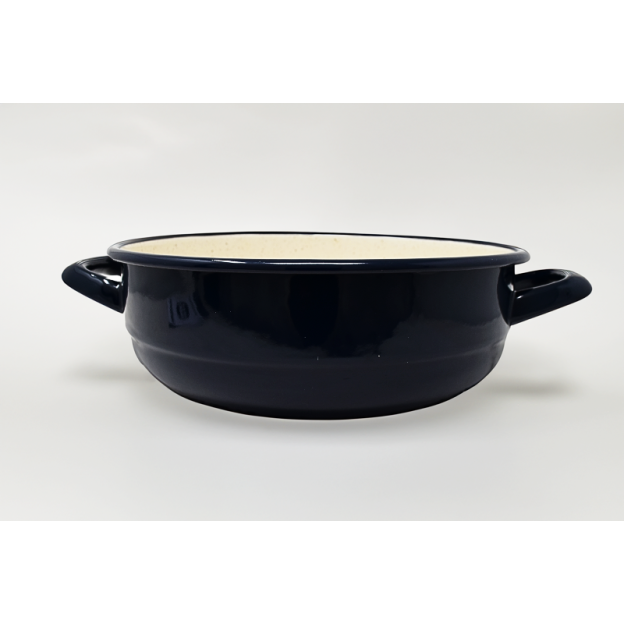 Enamelled metal dish with handles - Diam 24 cm - Dark blue