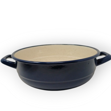 Plat en métal émaillé avec anses - Bleu foncé - Diam. 24 cm