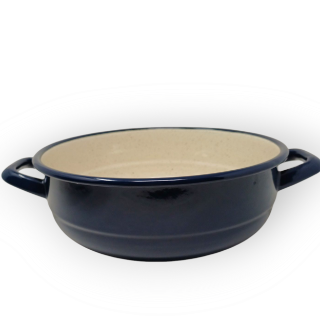 Plat en métal émaillé avec anses - Bleu foncé - Diam. 24 cm
