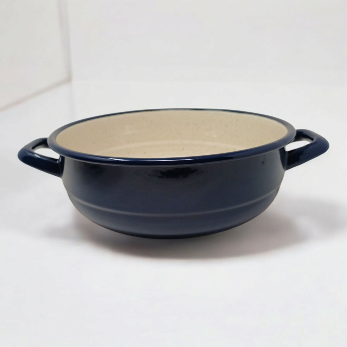 Plat en métal émaillé avec anses - Bleu foncé - Diam. 24 cm