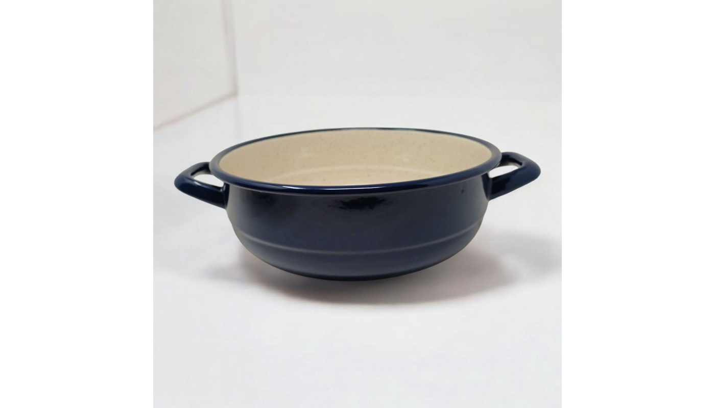 Plat en métal émaillé avec anses - Bleu foncé - Diam. 24 cm