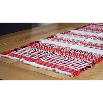 Hand-woven cotton table runner- Red and white