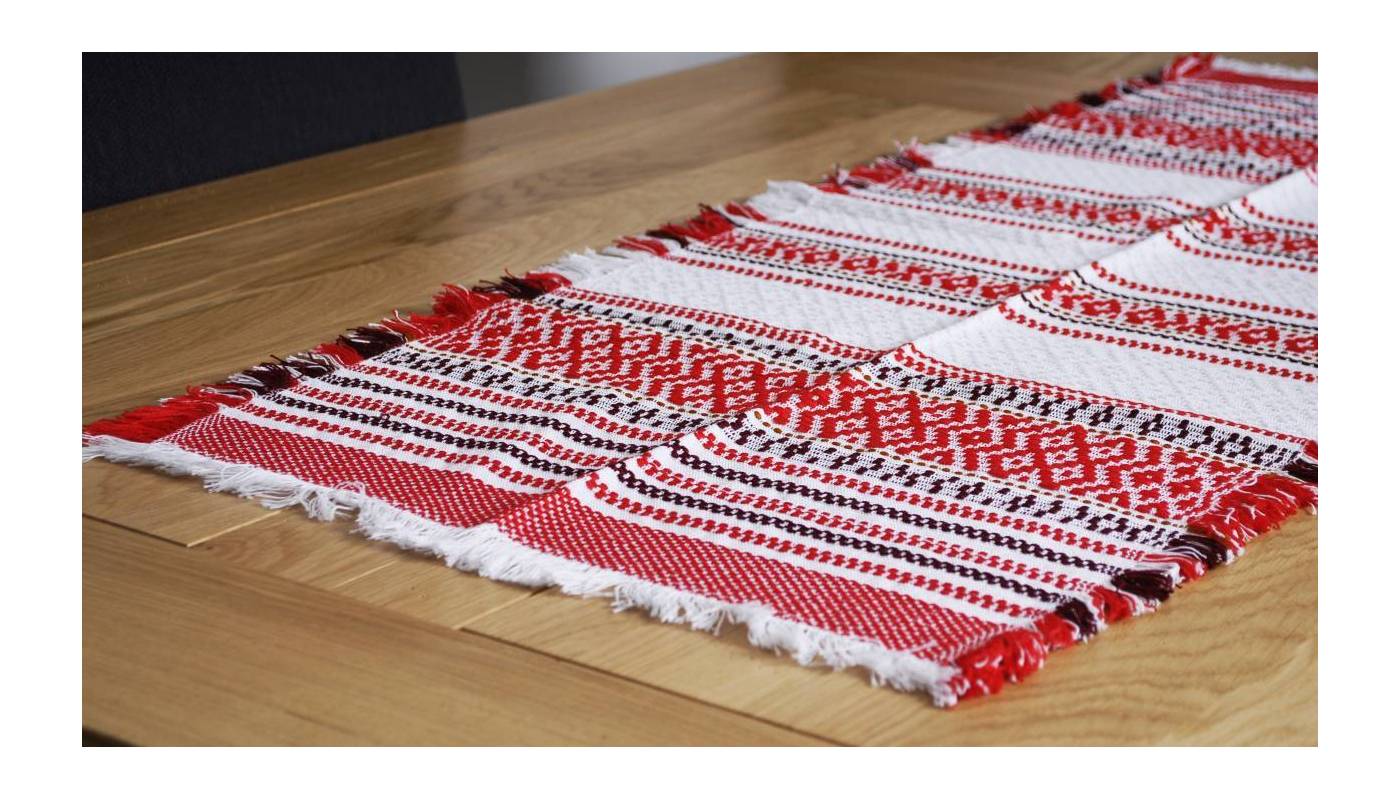 Hand-woven cotton table runner- Red and white