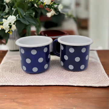 Enamelled Steel mug - Blue with white dots - 250 ml
