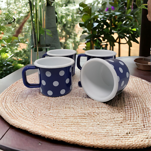 Enamelled Steel mug - Blue with white dots - 250 ml