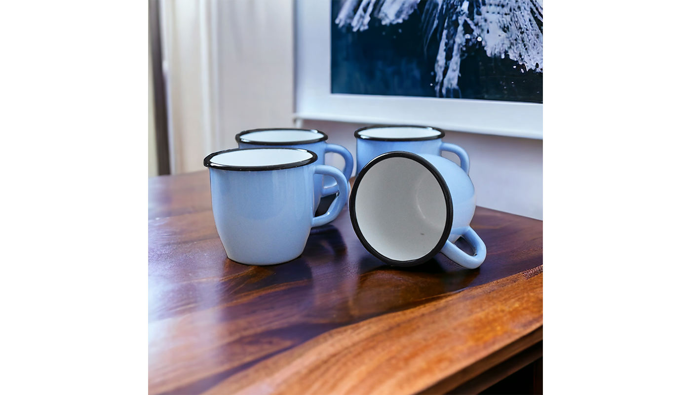 Enamelled Steel Mug - Light blue - 250 ml - Set of 4