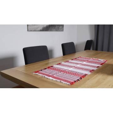 Hand-woven cotton table runner- Red and white