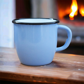 Enamelled Steel Mugs - Conical - Light blue - 250 ml - Set of 2