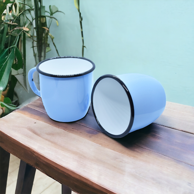Enamelled Steel Mugs - Conical - Light blue - 250 ml - Set of 2