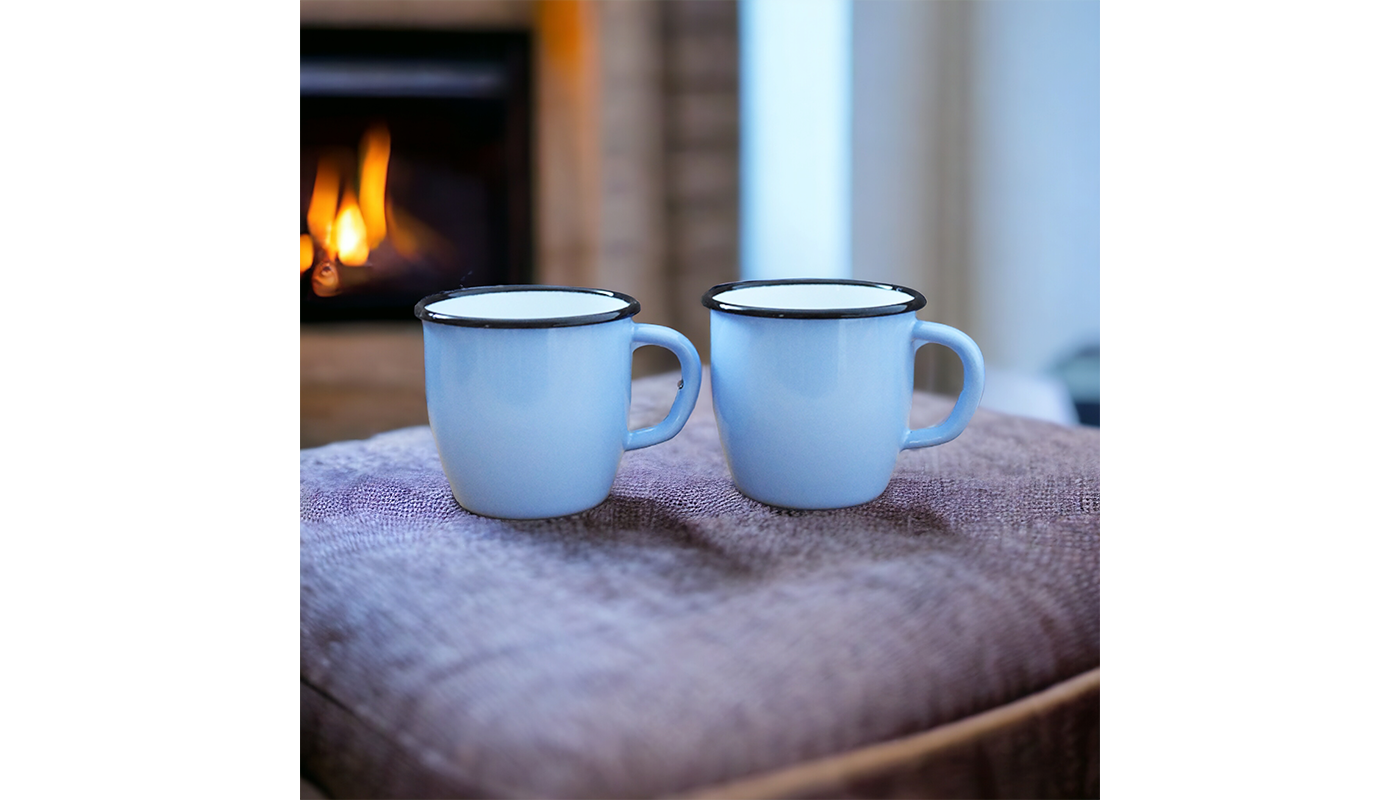 Enamelled Steel Mugs - Conical - Light blue - 250 ml - Set of 2