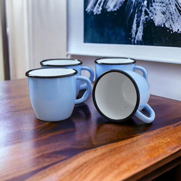 Enamelled Steel Mugs - Conical - Light blue - 250 ml - Set of 2