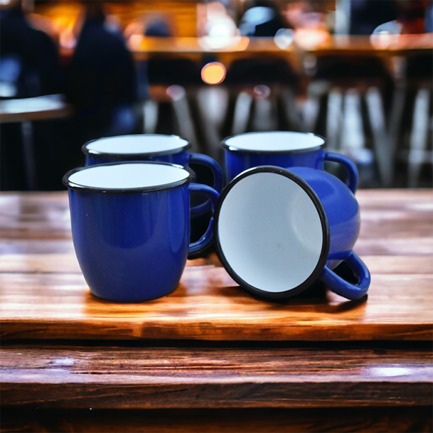 Enamelled Steel mug - Conical - Blue - 250 ml - Set of 4
