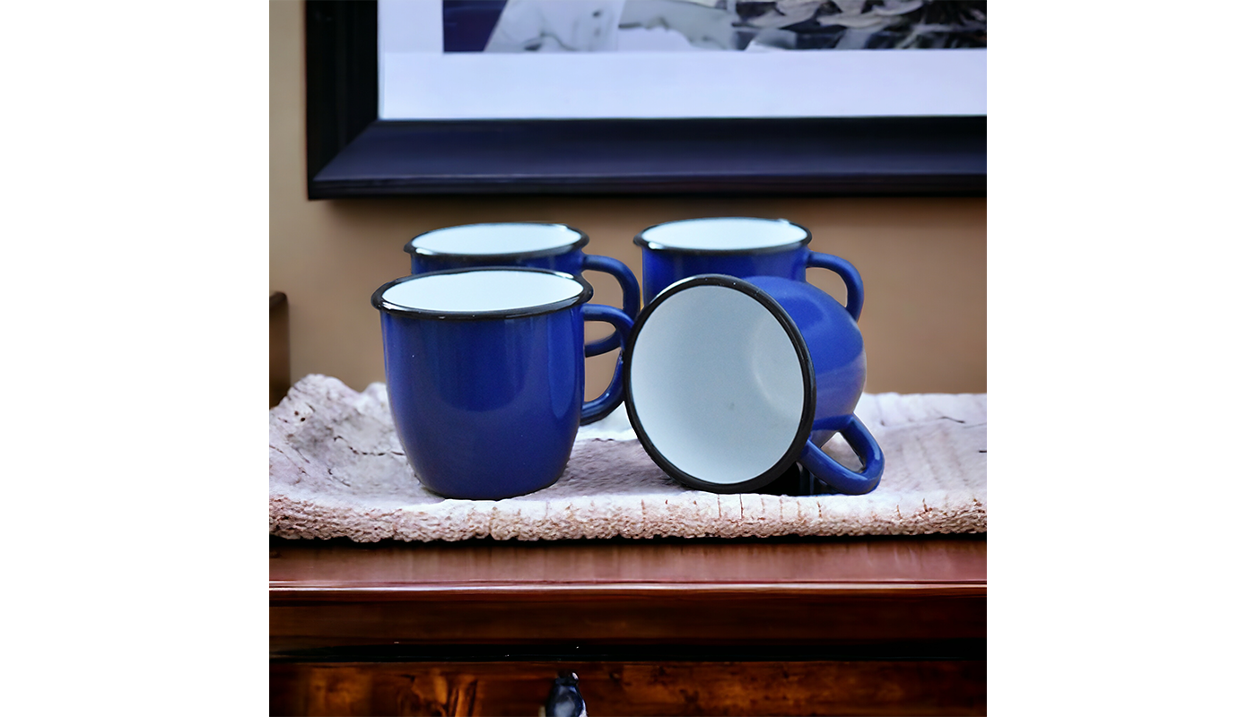 Enamelled Steel mug - Conical - Blue - 250 ml - Set of 4