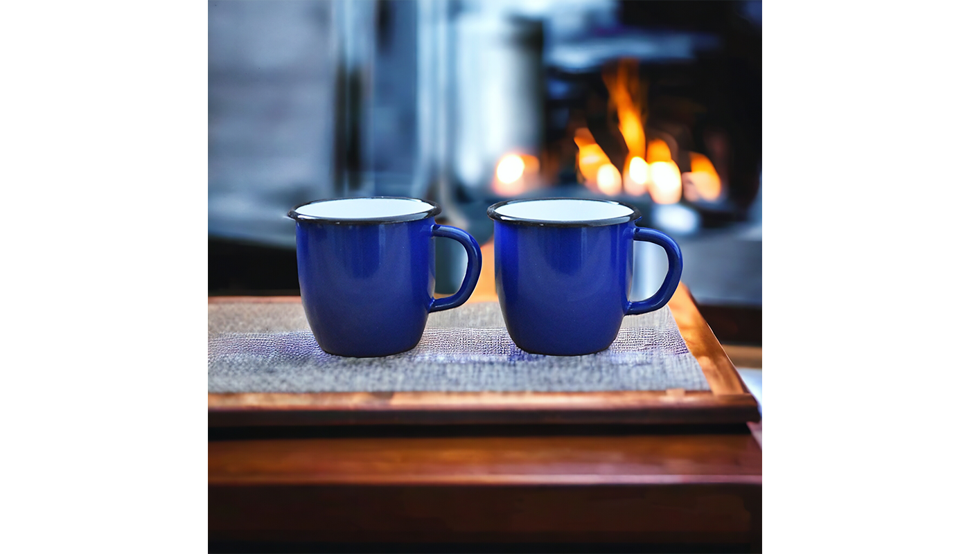 Enamelled Steel Mug - Conical - Blue - 250 ml - Set of 2