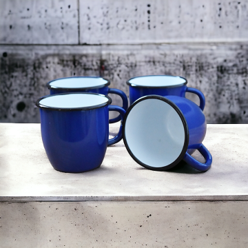 Enamelled Steel Mug - Conical - Blue - 250 ml - Set of 2