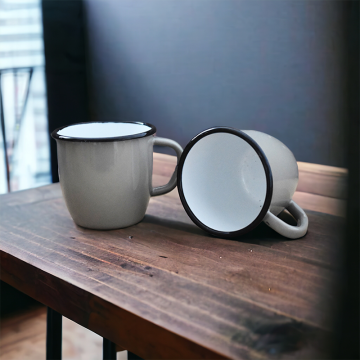 Enamelled Metal Mug - Conical - 250 ml - Grey - Set of 4