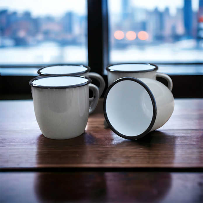 Enamelled Metal Mug - Conical - 250 ml - Grey - Set of 4