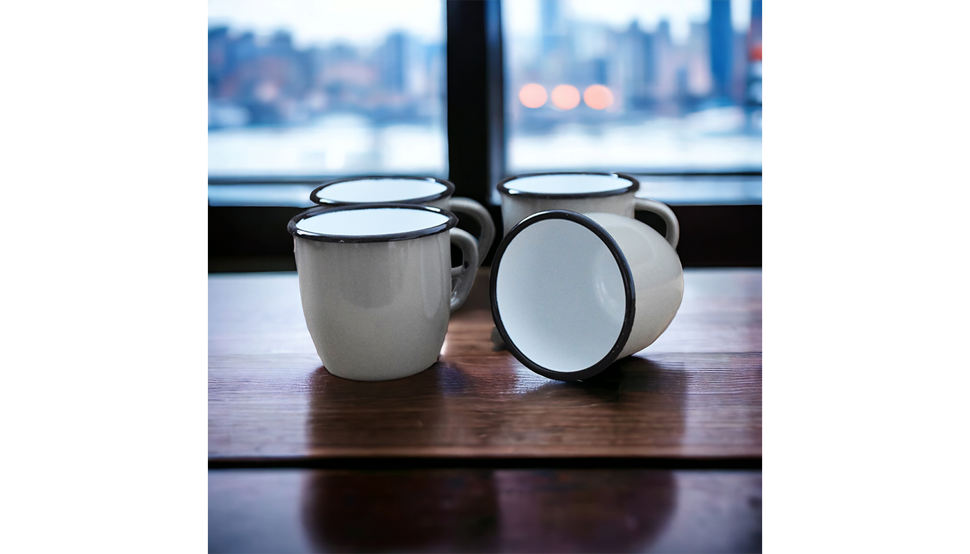 Enamelled Metal Mug - Conical - 250 ml - Grey - Set of 4