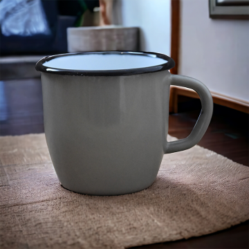 Enamelled Steel Mug - Conical - Grey - 250 ml - Set of 2
