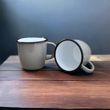 Enamelled Steel Mug - Conical - Grey - 250 ml - Set of 2