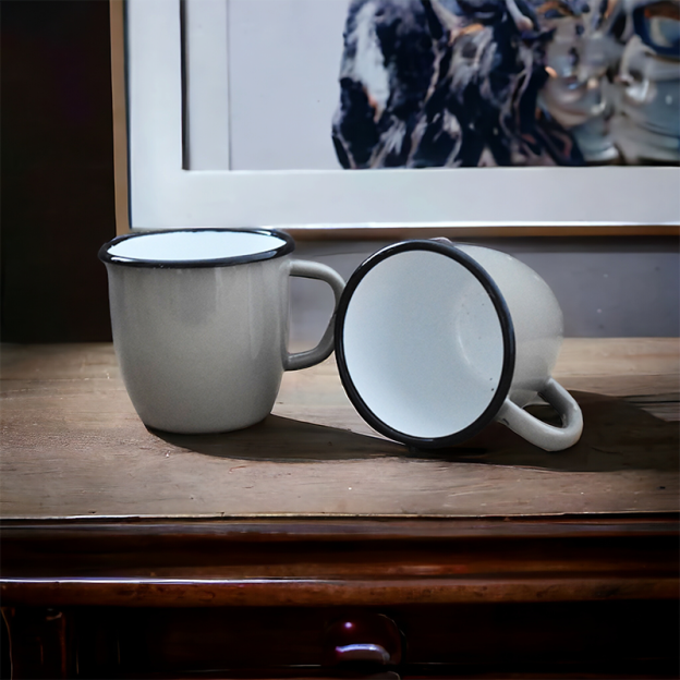 Enamelled Steel Mug - Conical - Grey - 250 ml - Set of 2