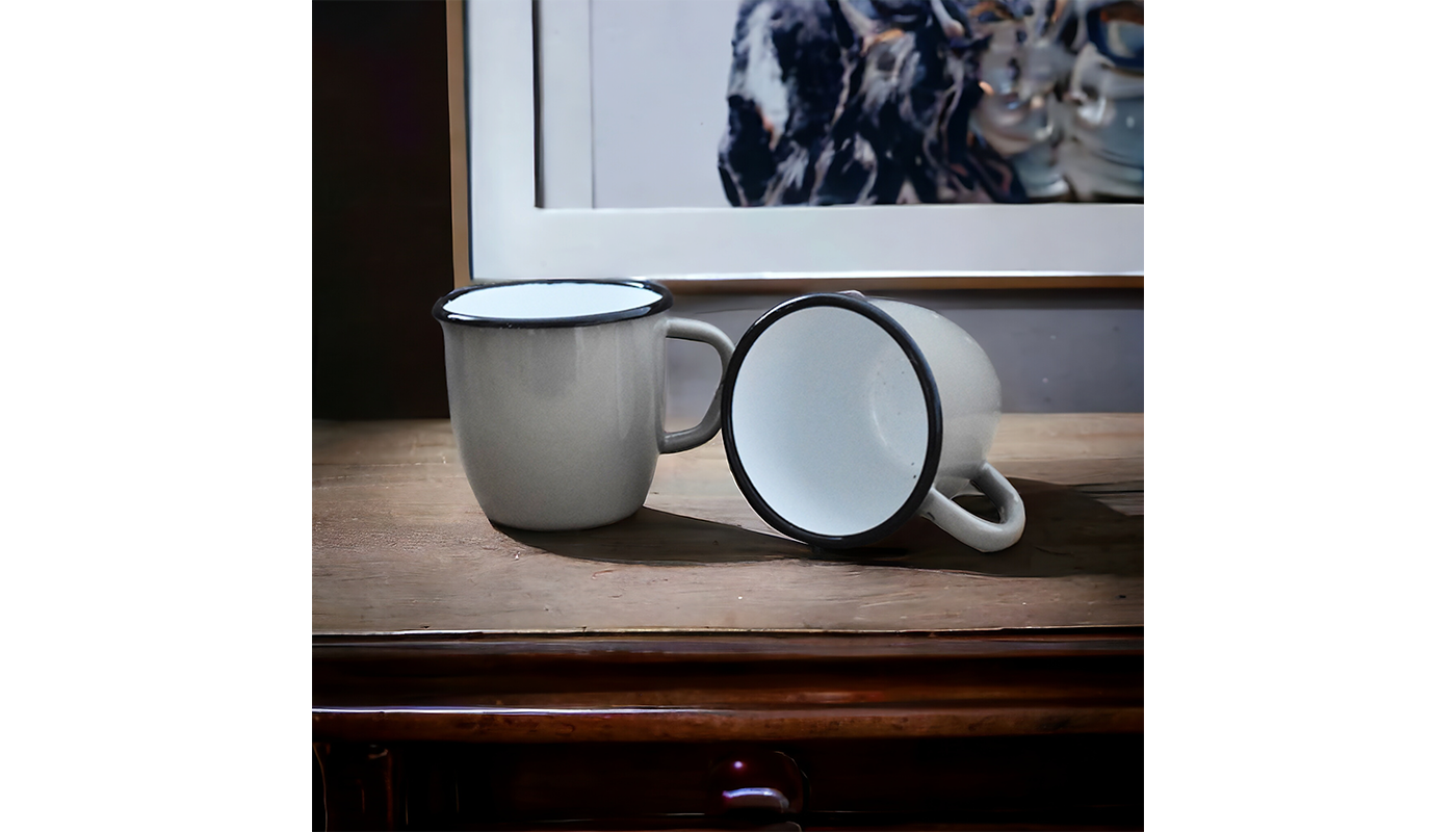 Enamelled Steel Mug - Conical - Grey - 250 ml - Set of 2