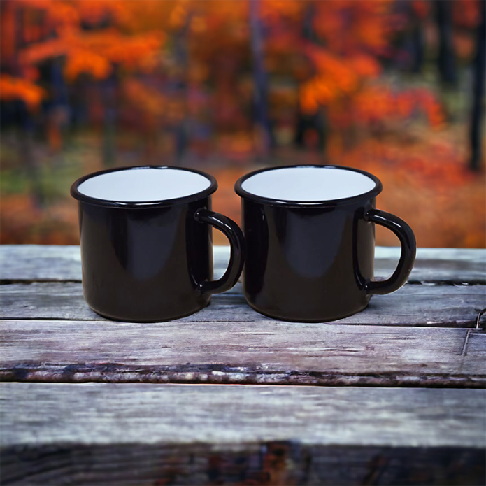 Enamelled Steel Mugs - Black - 400 ml - Set of 2