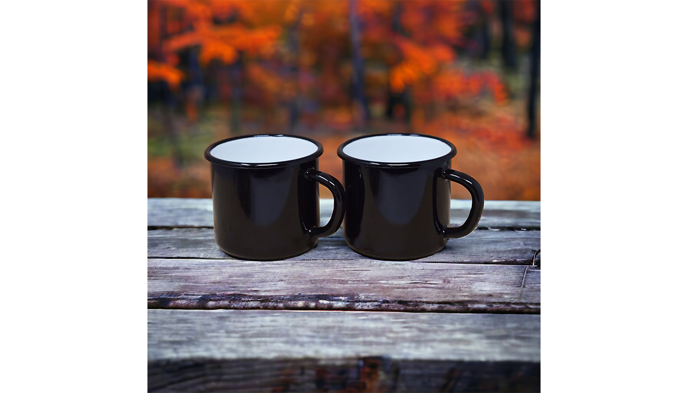 Enamelled Steel Mugs - Black - 400 ml - Set of 2