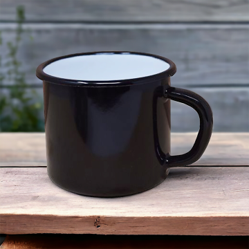 Enamelled Steel Mugs - Black - 400 ml - Set of 2