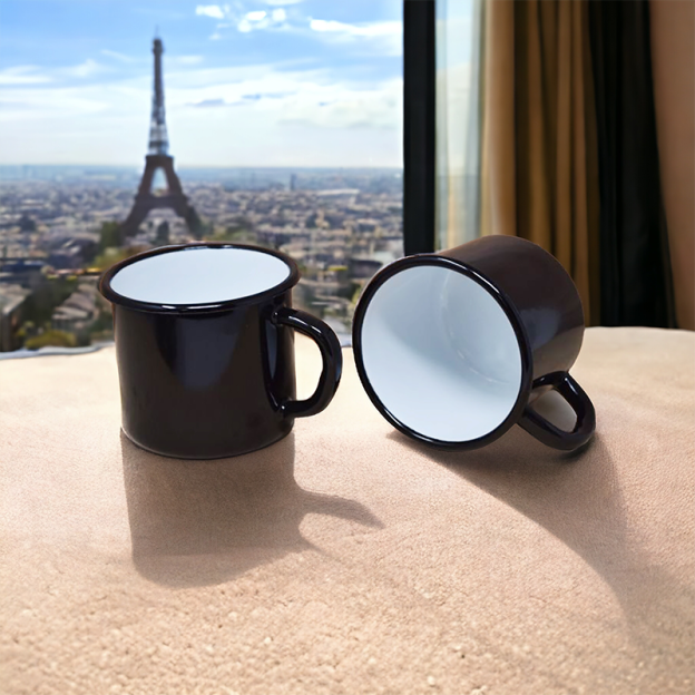 Enamelled Steel Mugs - Black - 400 ml - Set of 2