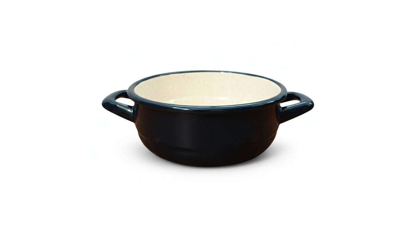 Enamelled Steel Plate - Round - With handles - Diam 16 cm - Dark Blue
