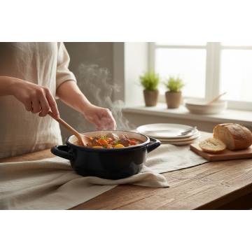 Enamelled Steel Plate - Round - With handles - Diam 16 cm - Dark Blue