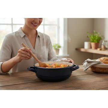 Enamelled Steel Dish - Round - With handles - Diam 22 cm - Dark Blue