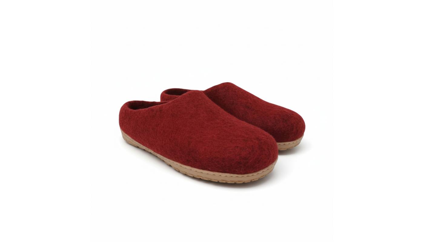 Chaussons en Feutre Naturel - Adulte - Rouge