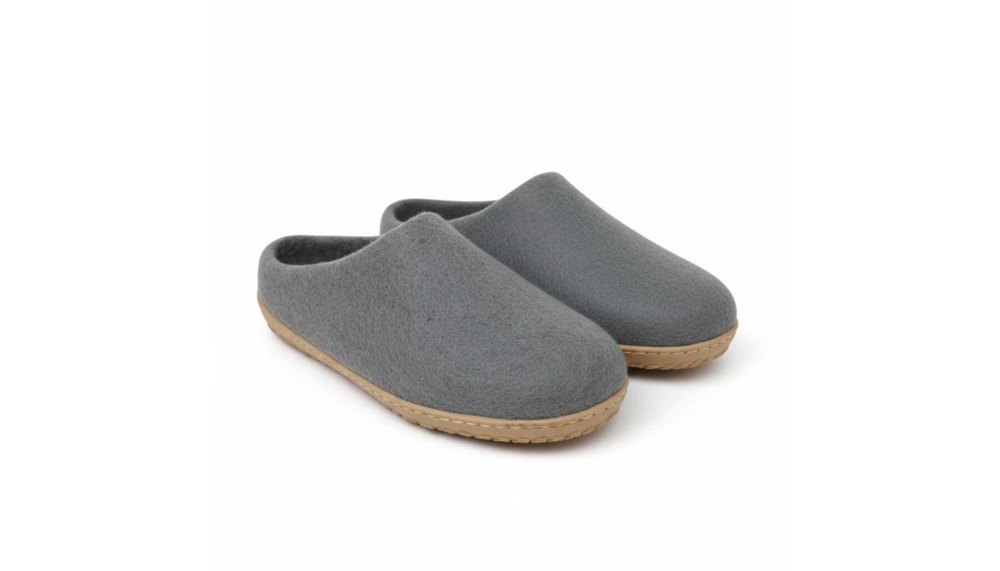 Chaussons en Feutre Naturel - Adulte - Gris