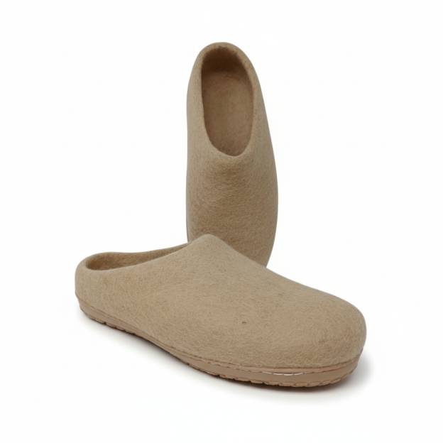 Natural Felted Wool Slippers - Adult - Beige