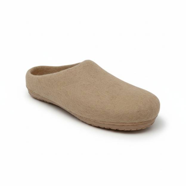Natural Felted Wool Slippers - Adult - Beige