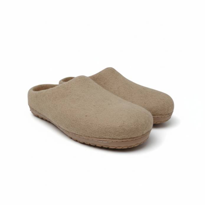 Natural Felted Wool Slippers - Adult - Beige