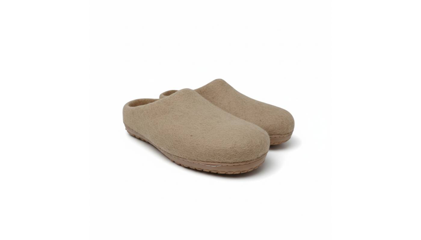 Natural Felted Wool Slippers - Adult - Beige