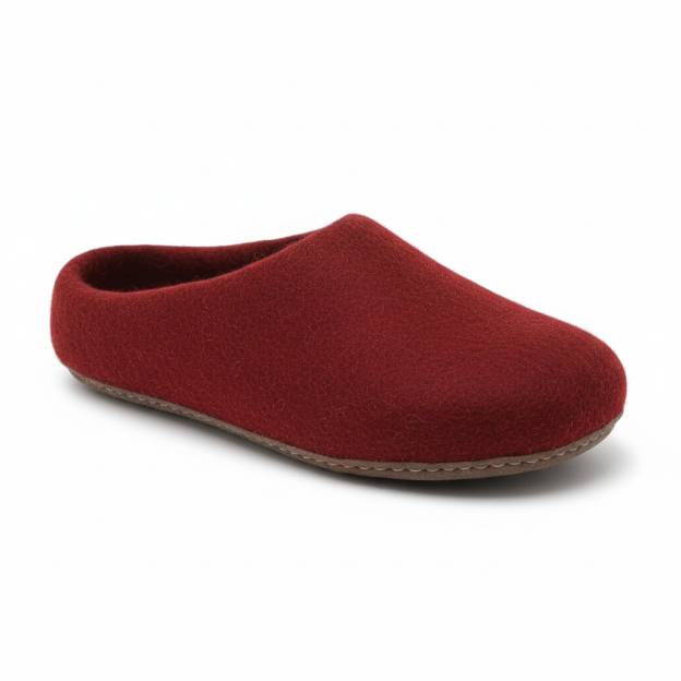 Natural Felted Wool Slippers - Adult - Red