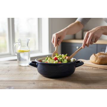Enamelled Steel Dish - Round - With handles - Diam 22 cm - Dark Blue