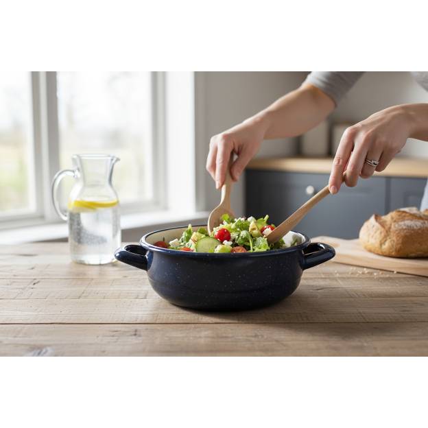 Enamelled Steel Dish - Round - With handles - Diam 22 cm - Dark Blue