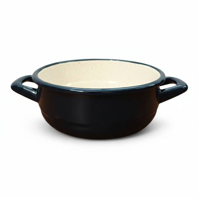 Enamelled Steel Plate - Round - With handles - Diam 16 cm - Dark Blue