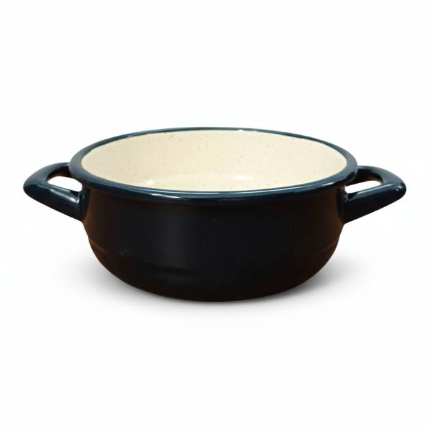 Enamelled Steel Plate - Round - With handles - Diam 16 cm - Dark Blue